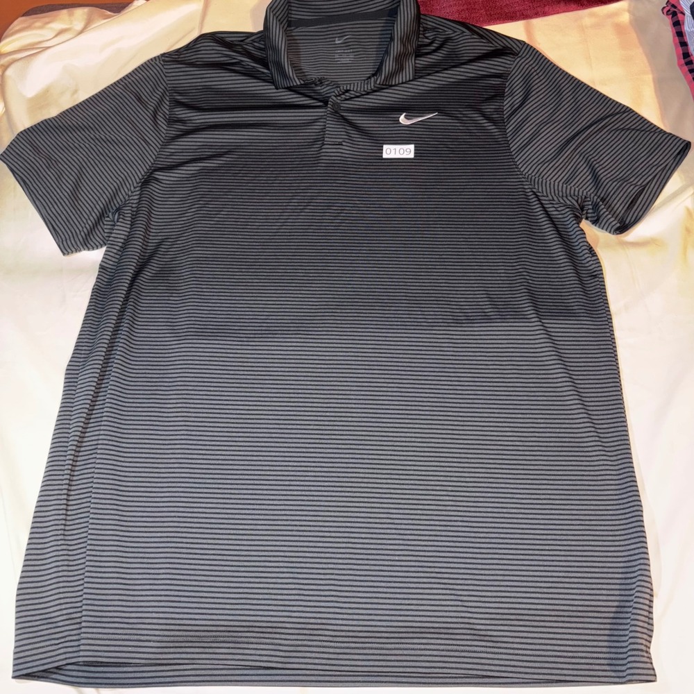 Nike Dri-FIT Mens XXL Striped Polo Shirt Black Grey Short Sleeve Athletic Tee